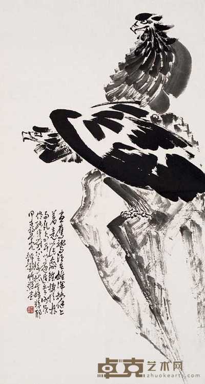 孙竹篱 双鹰 镜心 180×96cm